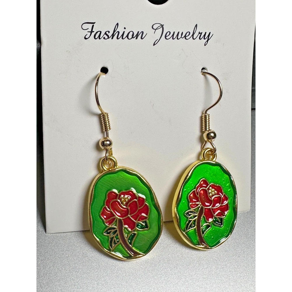 Green‎ and Red Floral Earrings